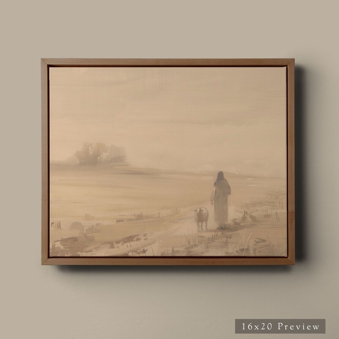 Jesus And Sheep Sepia Misty Field Christian Faith Wall Poster - Image 5