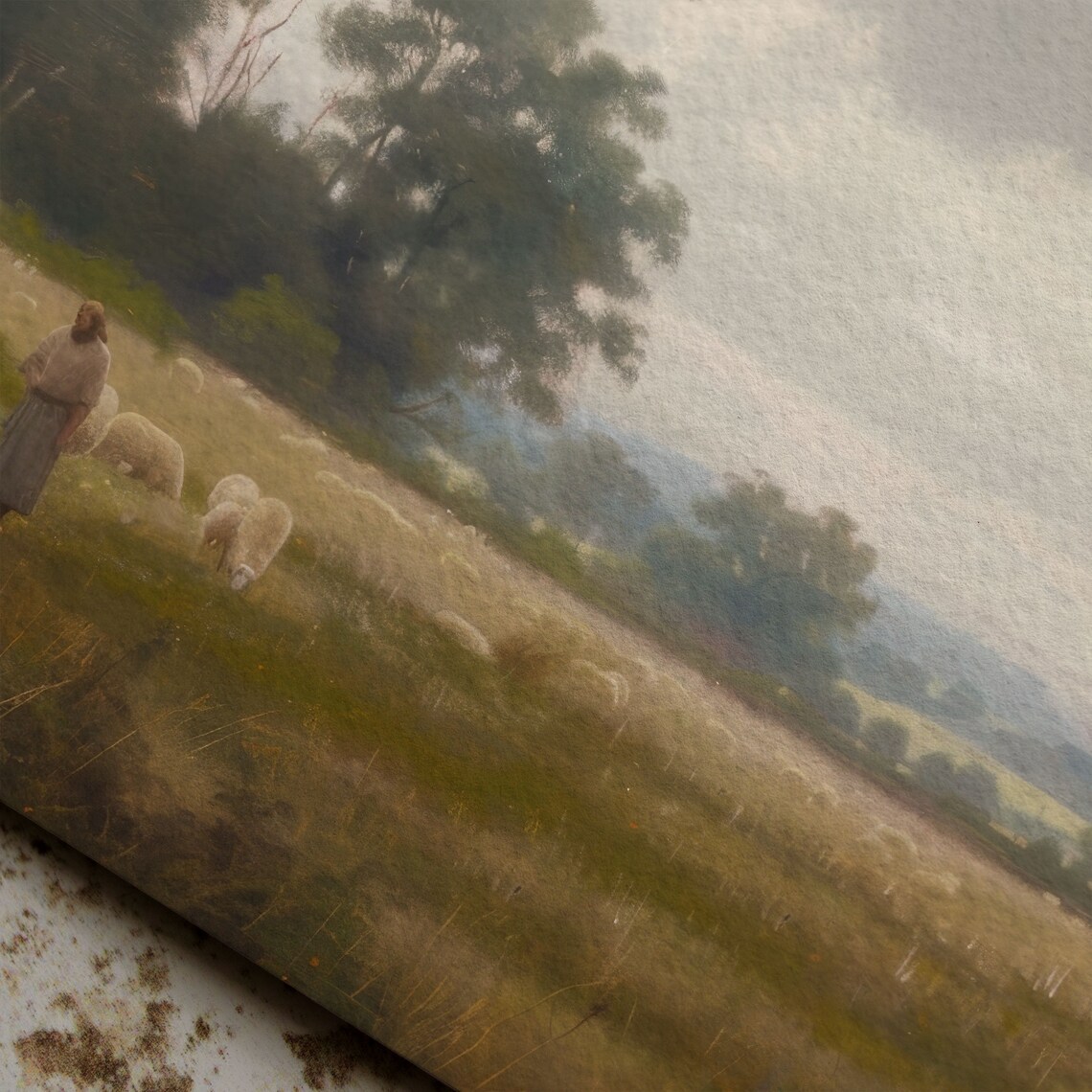 Thou Art With Me Shepherd and Sheep Pastoral Faith Art Poster - Image 6