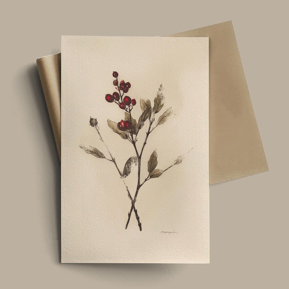 Holly Branch Winter Botanical Art Print, Vintage Christmas - Image 3