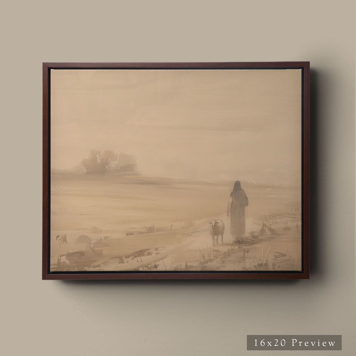 Jesus And Sheep Sepia Misty Field Christian Faith Wall Poster - Image 4