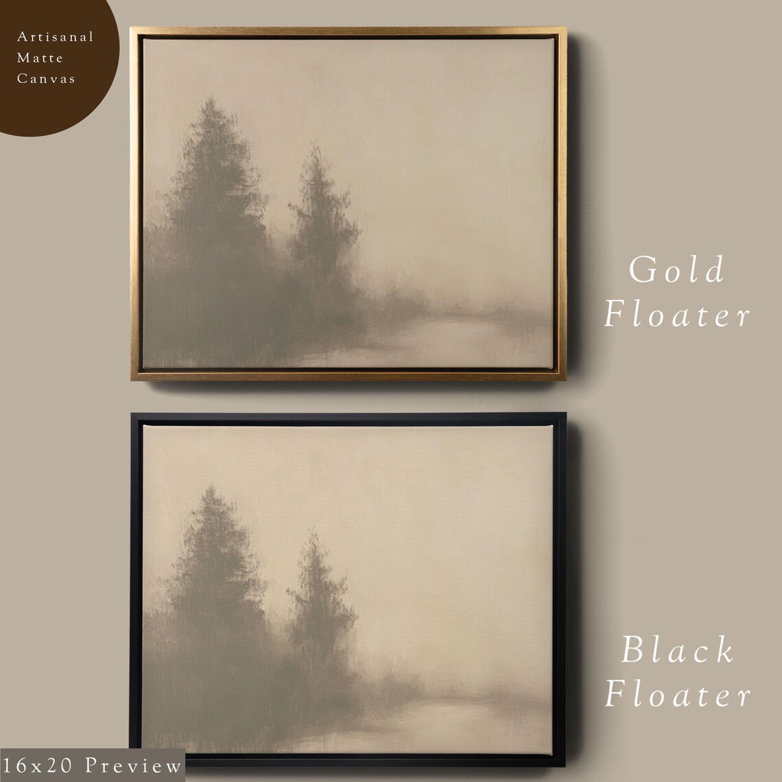 Neutral Winter Pine Forest Misty Landscape Horizontal Poster - Image 5