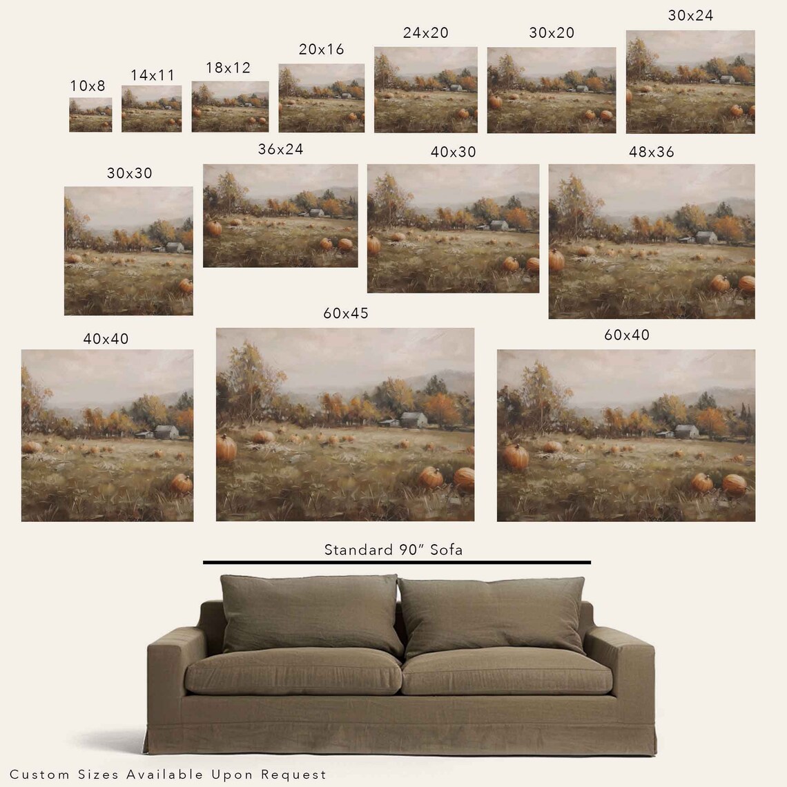 Pumpkin Patch Autumn Oil Painting Wall Art Print - Image 3