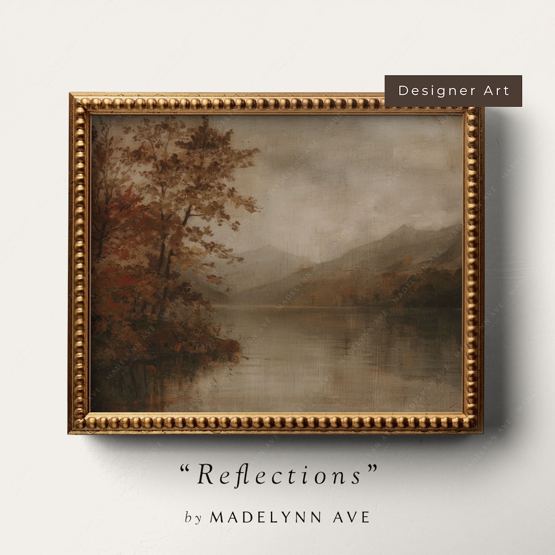 Rustic Moody Fall Lake Landscape, Vintage Art Print