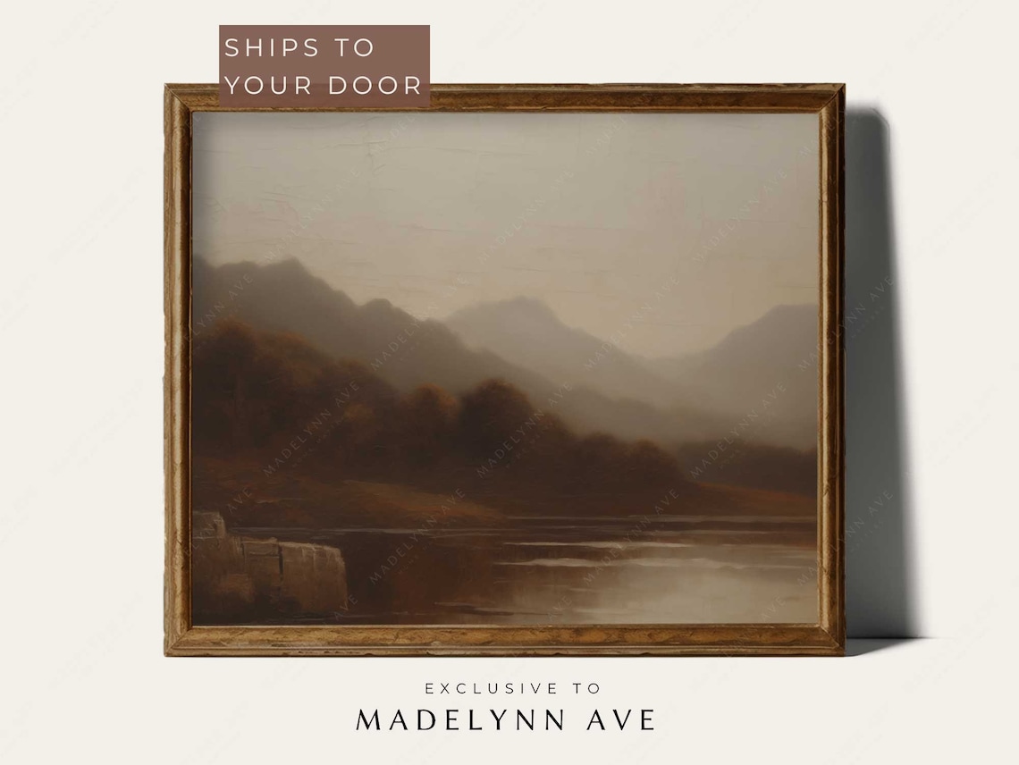 Vintage Moody Lake Landscape, Rustic Art Print