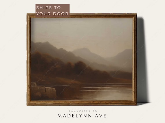 Vintage Moody Lake Landscape, Rustic Art Print