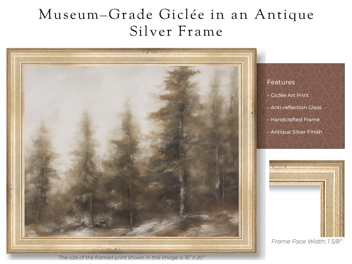Framed Winter Pine Forest Neutral Landscape Nature Art Poster - Image 2