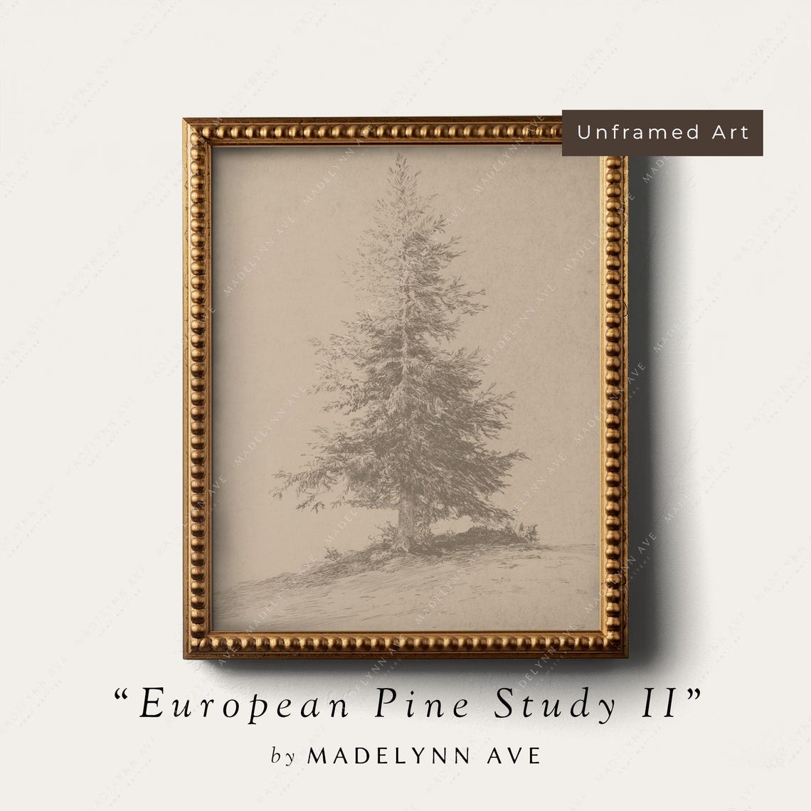 Vintage Style Pine Tree Gicle Art Print Unframed Vertical Neutral Christmas Wall Art Subtle Moody Antiqued Winter Holiday Decor