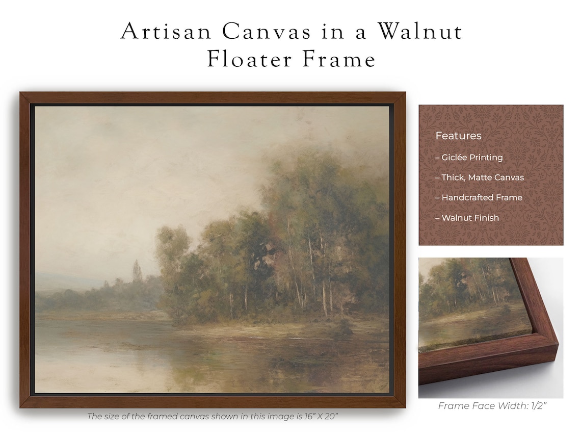 Vintage Lakeside Landscape Oil Painting, Art Print - Image 5