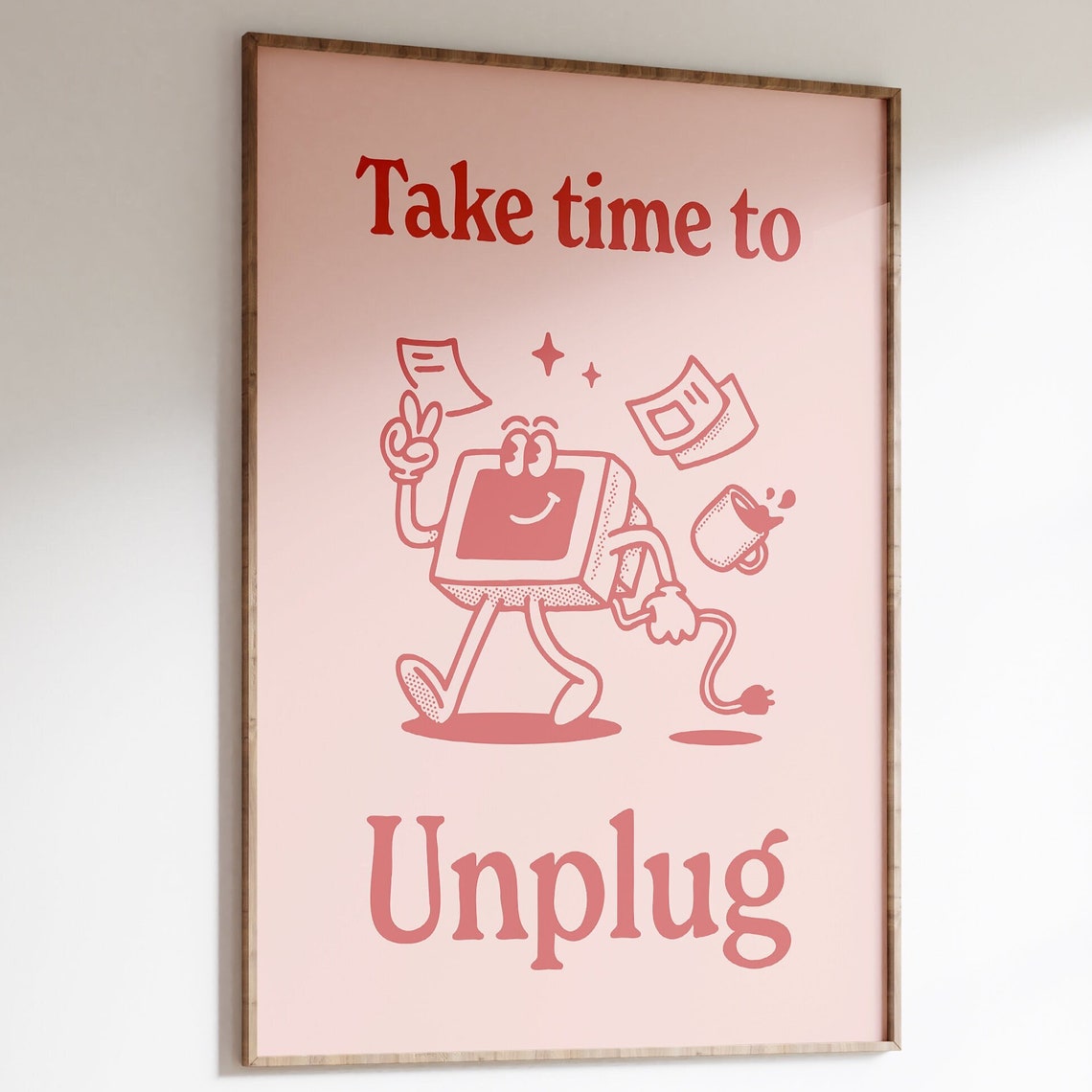 Take Time to Unplug Retro Computer Character Digital Detox Poster