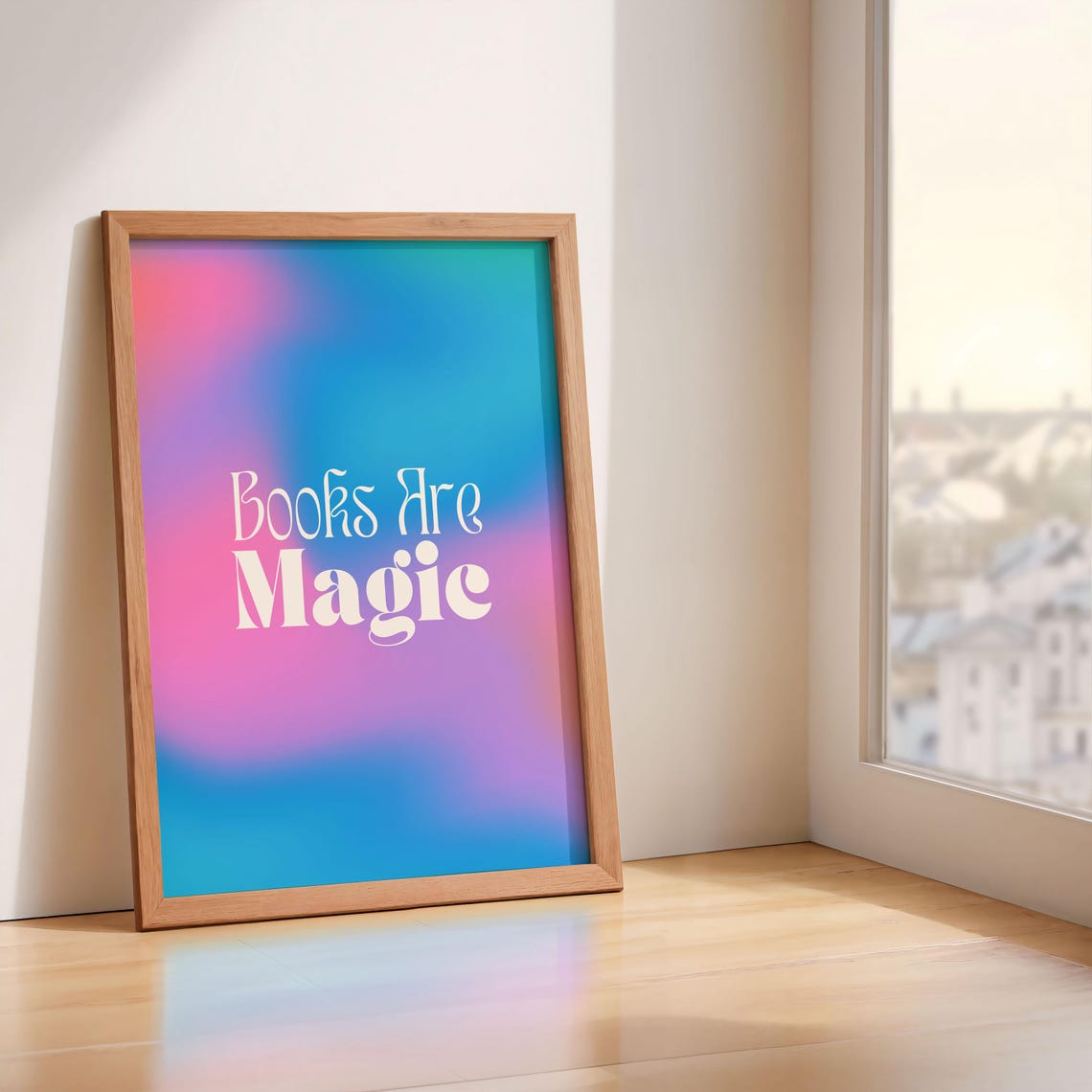 Books Are Magic Quote Dreamy Gradient Kids Reading Room Poster - Image 2