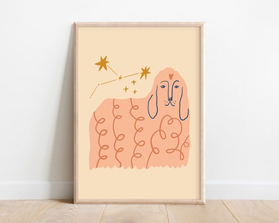 Happy Dog Boho Kids Poster, Retro Nursery Decor