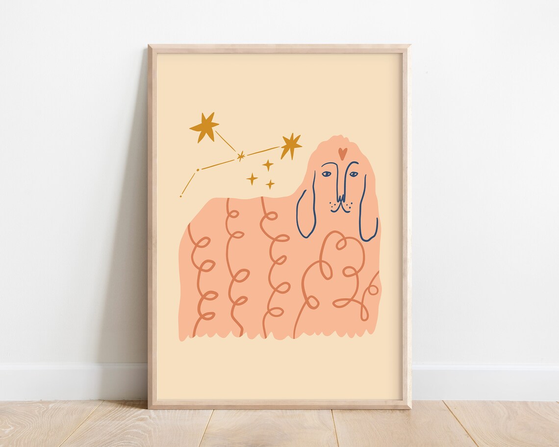 Happy Dog Boho Kids Poster, Retro Nursery Decor