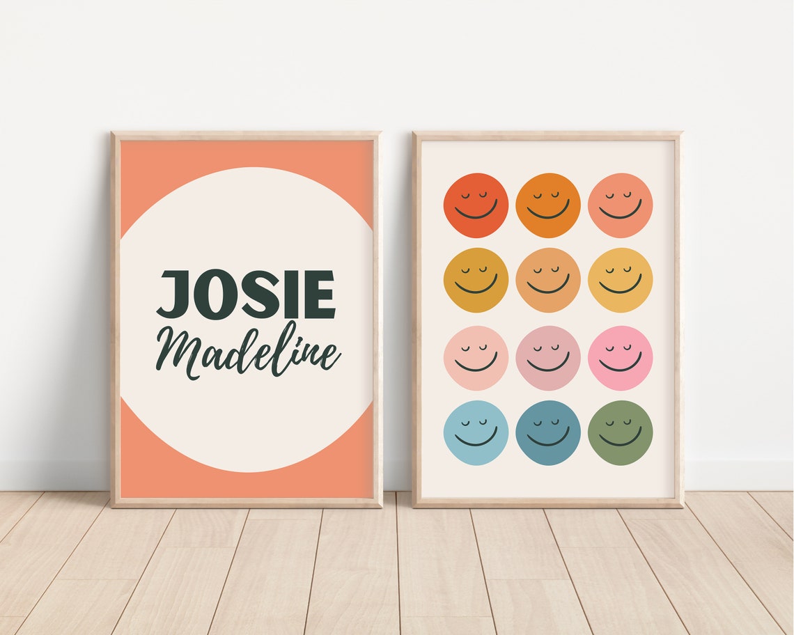 Personalized Name and Smiley Face Poster Set of Two for Kids - Image 5