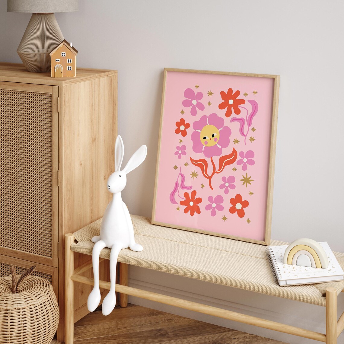 Pink Flower Retro Poster, Groovy Nursery Decor - Image 2
