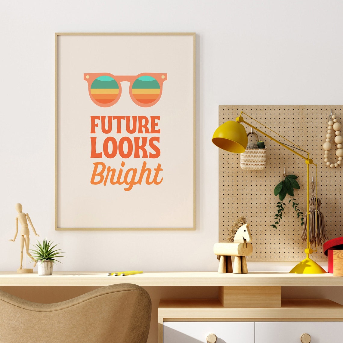 Future Looks Bright Retro Sunglasses Poster with Striped Lens Art - Image 4