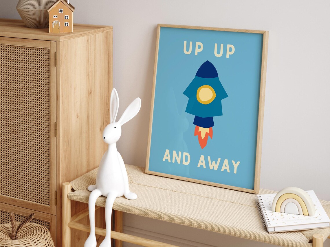 Rocket Ship Kids Retro Nursery Art Print - Image 2