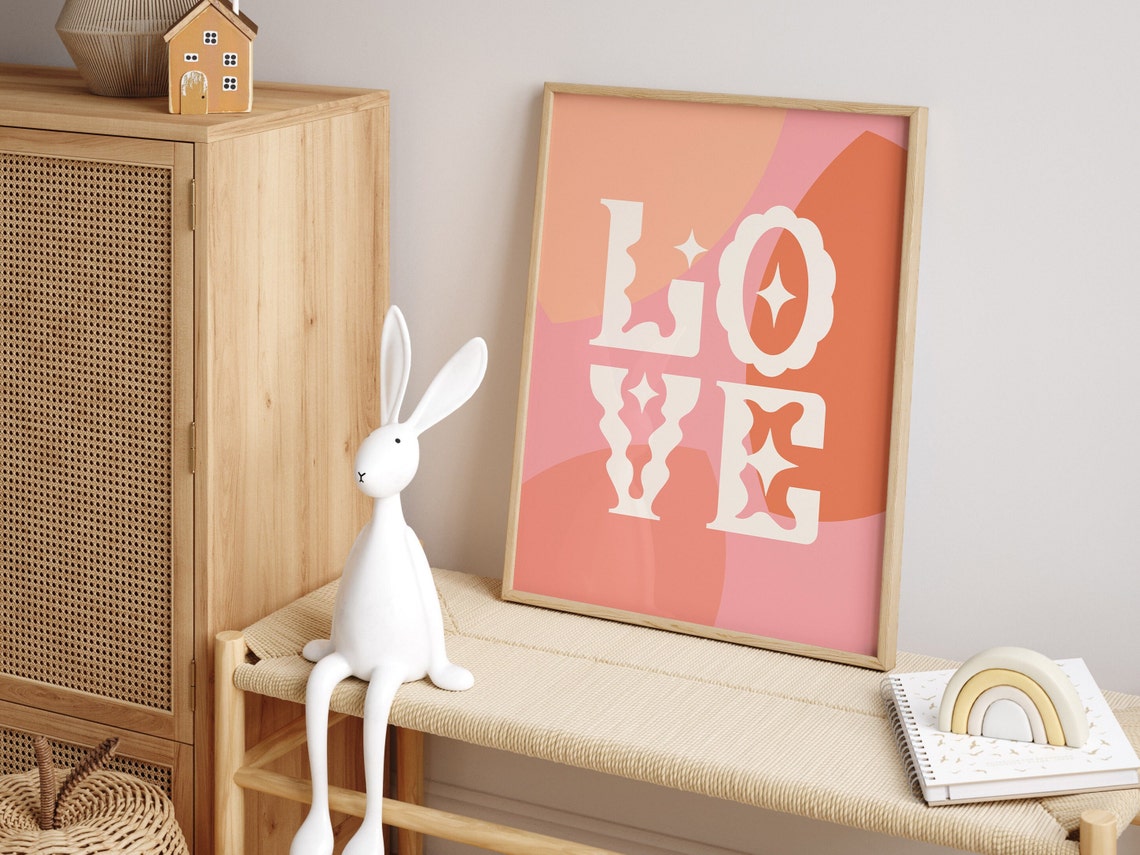 Retro LOVE Typography Poster with Pink and Orange Wavy Background - Image 4