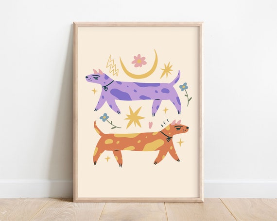 Colorful Dog Print Kids Wall Art Eclectic Playroom Decor Funky Toddler Bedroom Vibrant Animal Poster Modern Nursery Art