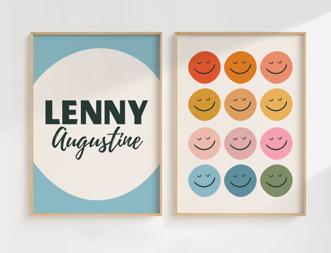 Personalized Name and Smiley Face Poster Set of Two for Kids - Image 3