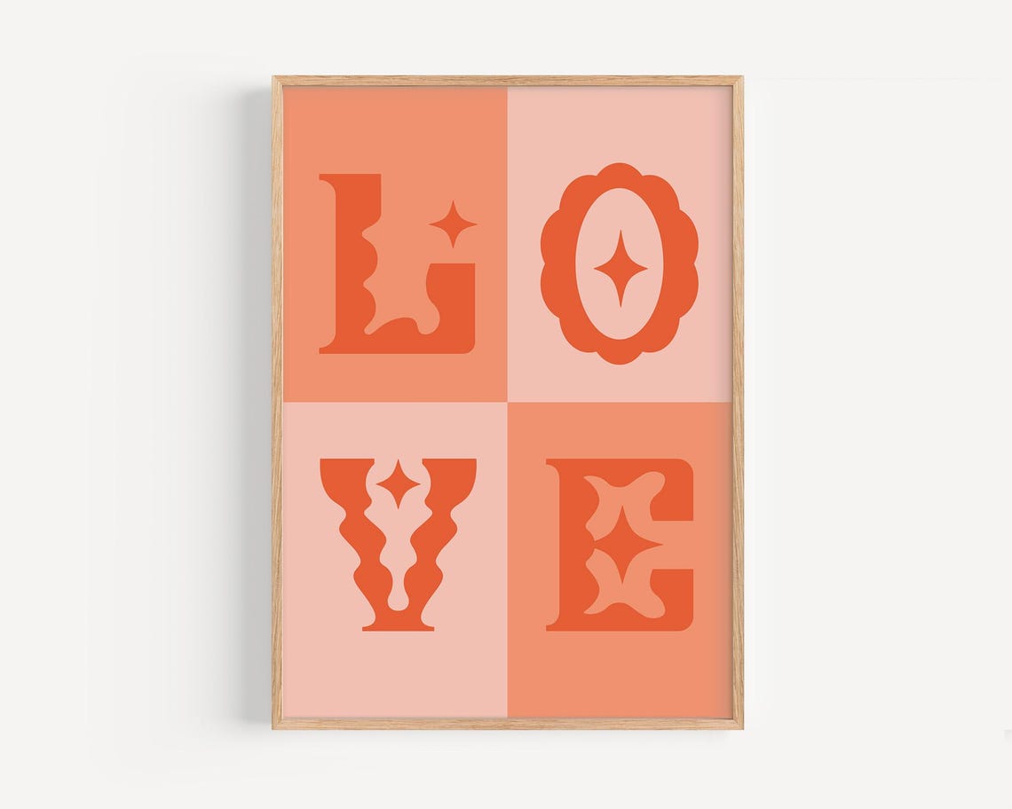 Love Decorative Letters Retro Orange Sunset Quote Decor Wall Art - Image 4