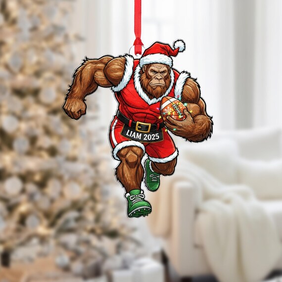 Football Bigfoot Santa Suit Personalized Christmas Ornament Poster