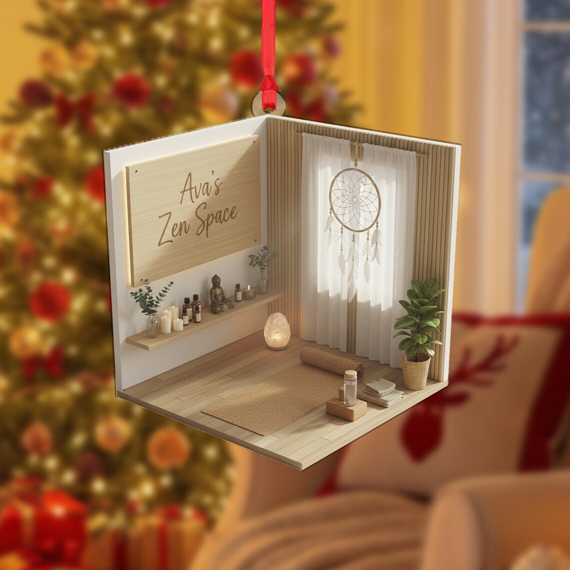 Personalized Mini Yoga Room Zen Space Diorama Ornament Meditation Gift Poster