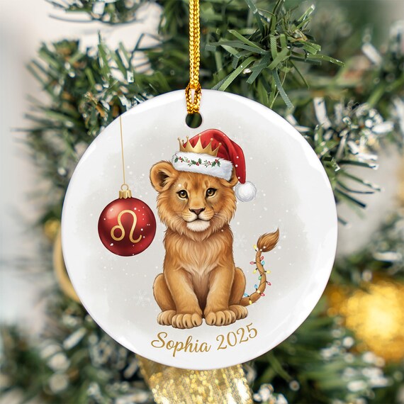 Personalized Leo Zodiac Ornament Lion Cub Astrology Christmas Gift Poster