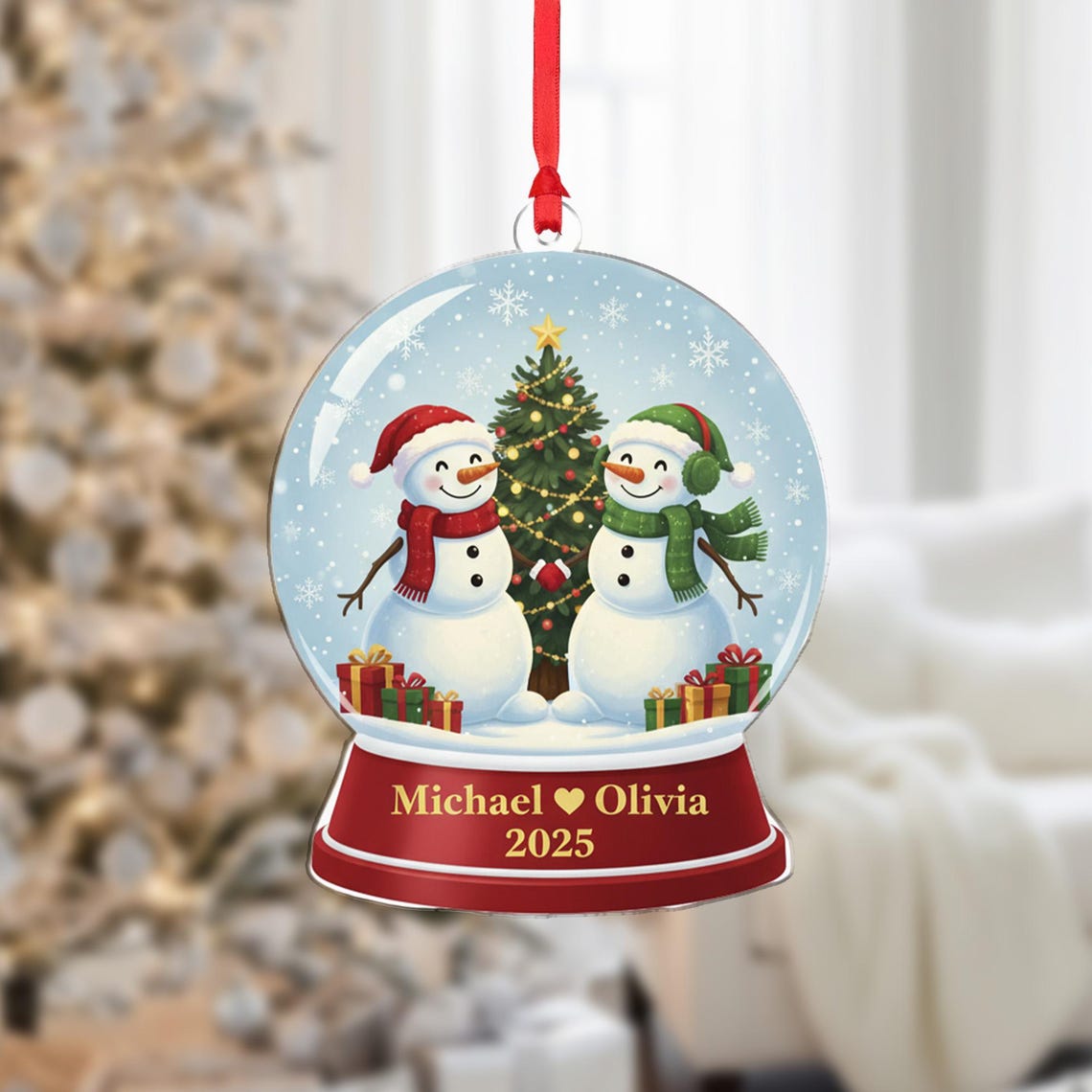 Personalized Couple Ornament Snowman Snow Globe Design With Names And Year