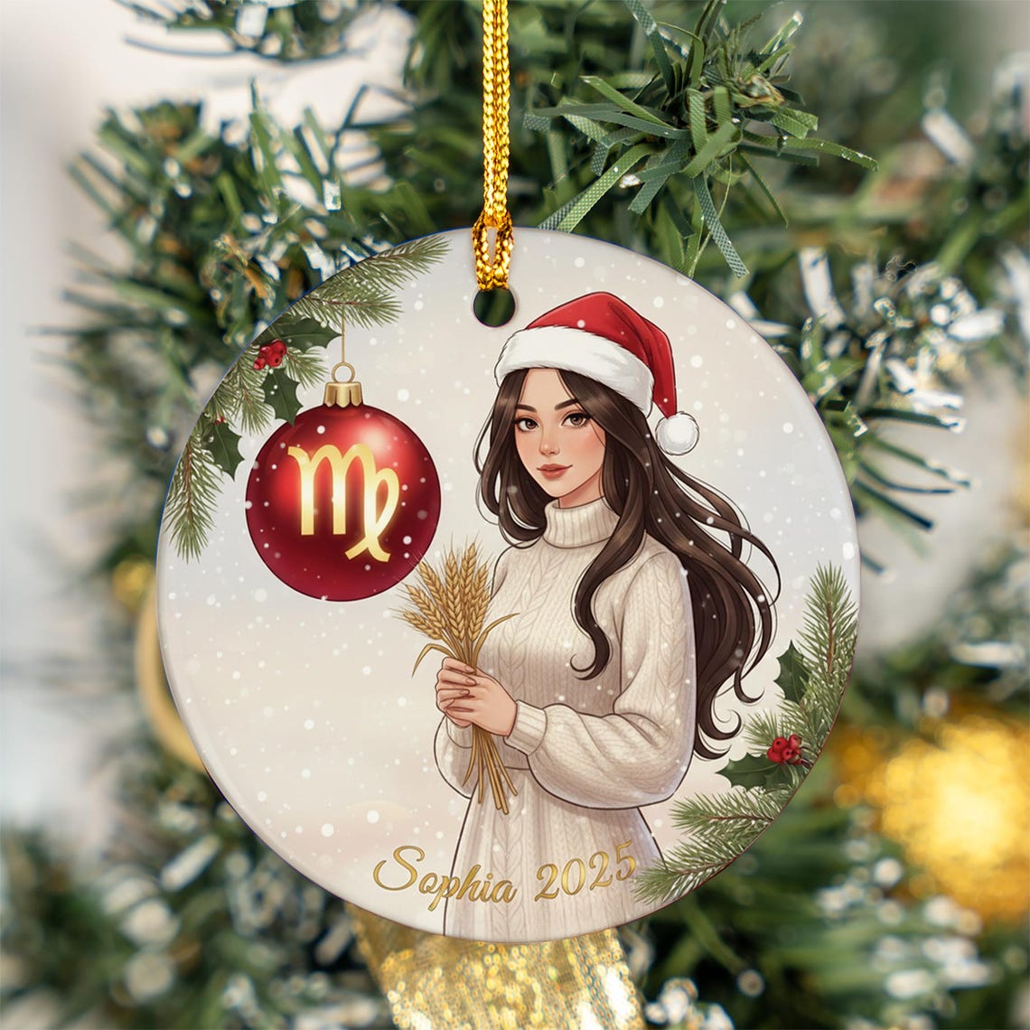 Personalized Virgo Zodiac Girl Christmas Ornament 2025 Wall Art