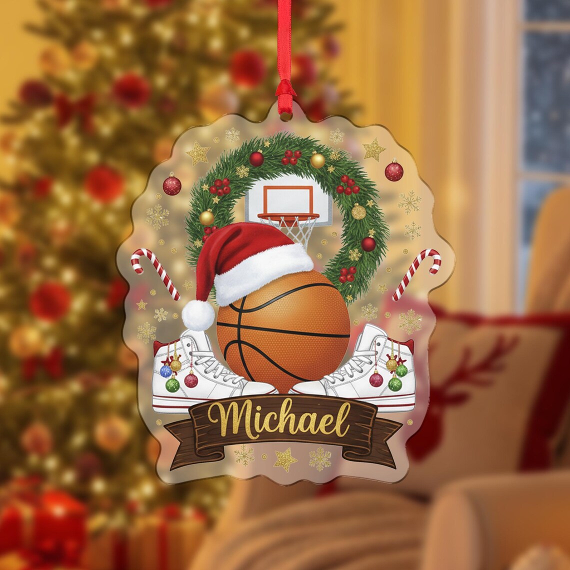 Personalized Basketball Player 2025 Christmas Ornament Sports Print