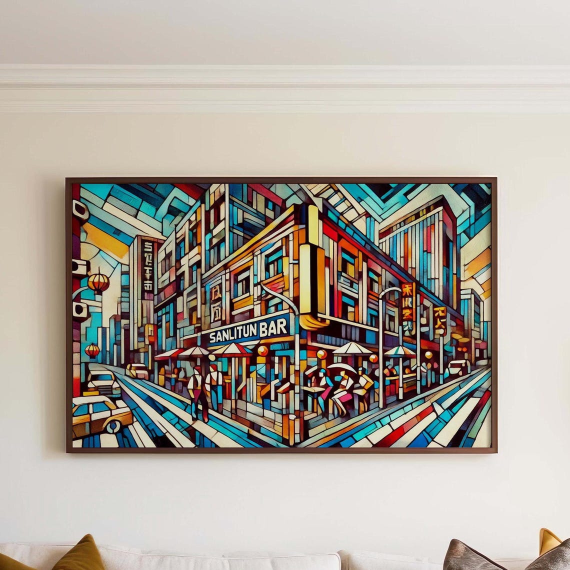 Vibrant Sanlitun Bar Beijing Night Geometric Cityscape Poster