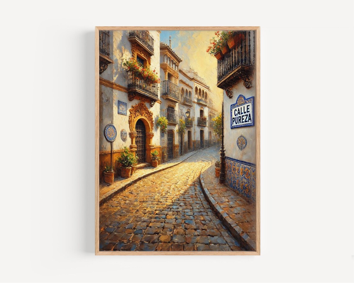 Calle Pureza Seville Spain Colorful Old Town Street Art Poster