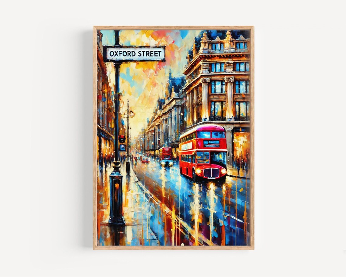 Oxford Street Wall Art Print London Travel Poster Uk Cityscape Gift Housewarming Decor United Kingdom Illustration