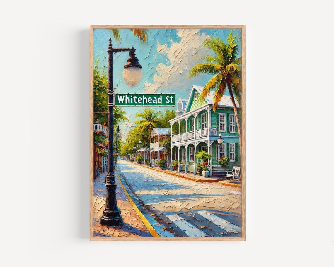 Whitehead St Key West Florida Impasto Street Scene Painting Print