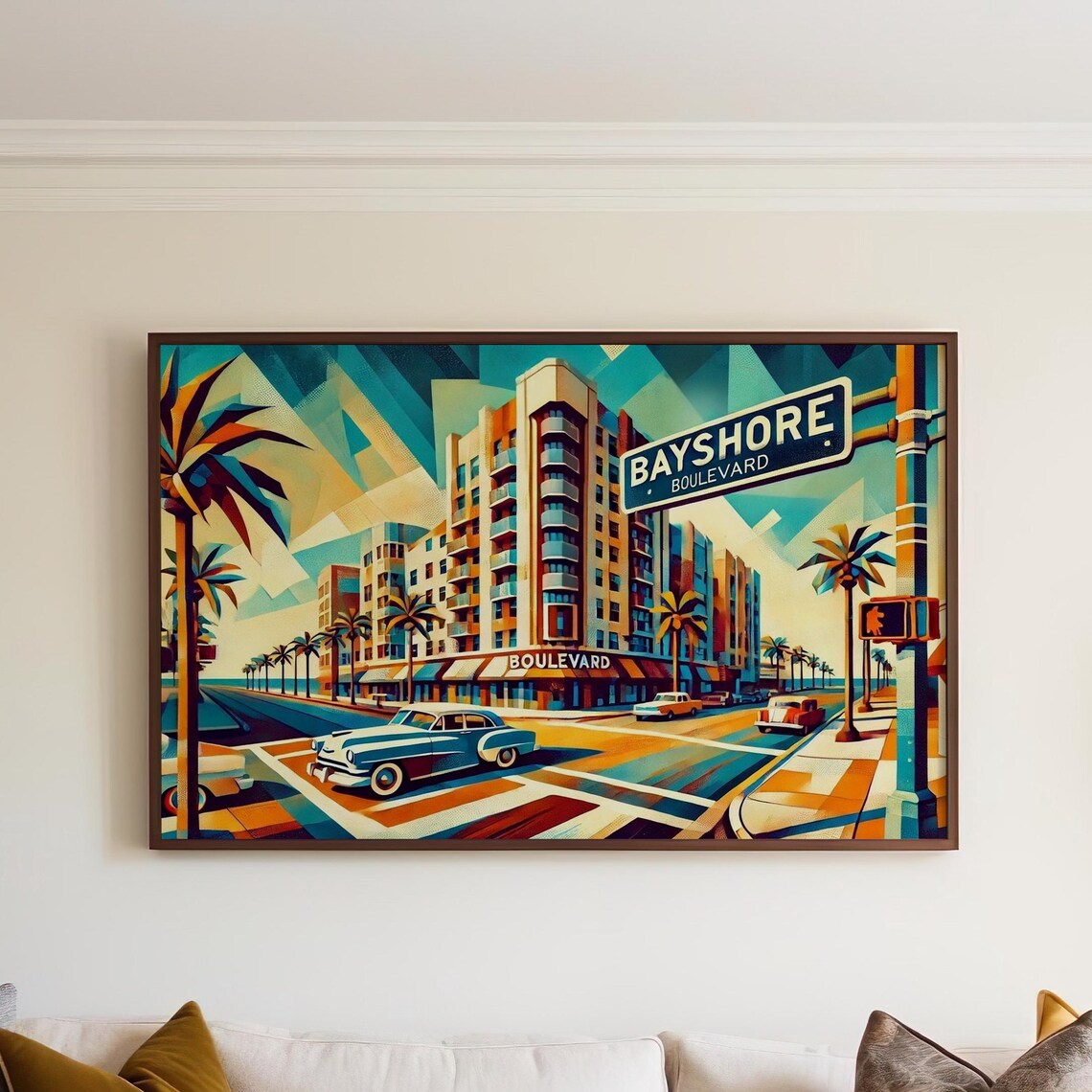 Bayshore Boulevard Tampa Florida Cubism Travel Poster Palm Art