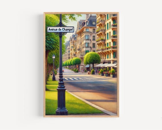 Avenue De Champel Wall Art Print Geneva Travel Poster Switzerland Gift Housewarming Decor Elegant Cityscape Illustration