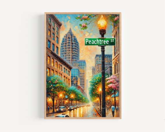 Peachtree Street Atlanta Georgia Colorful Cityscape Sign Poster