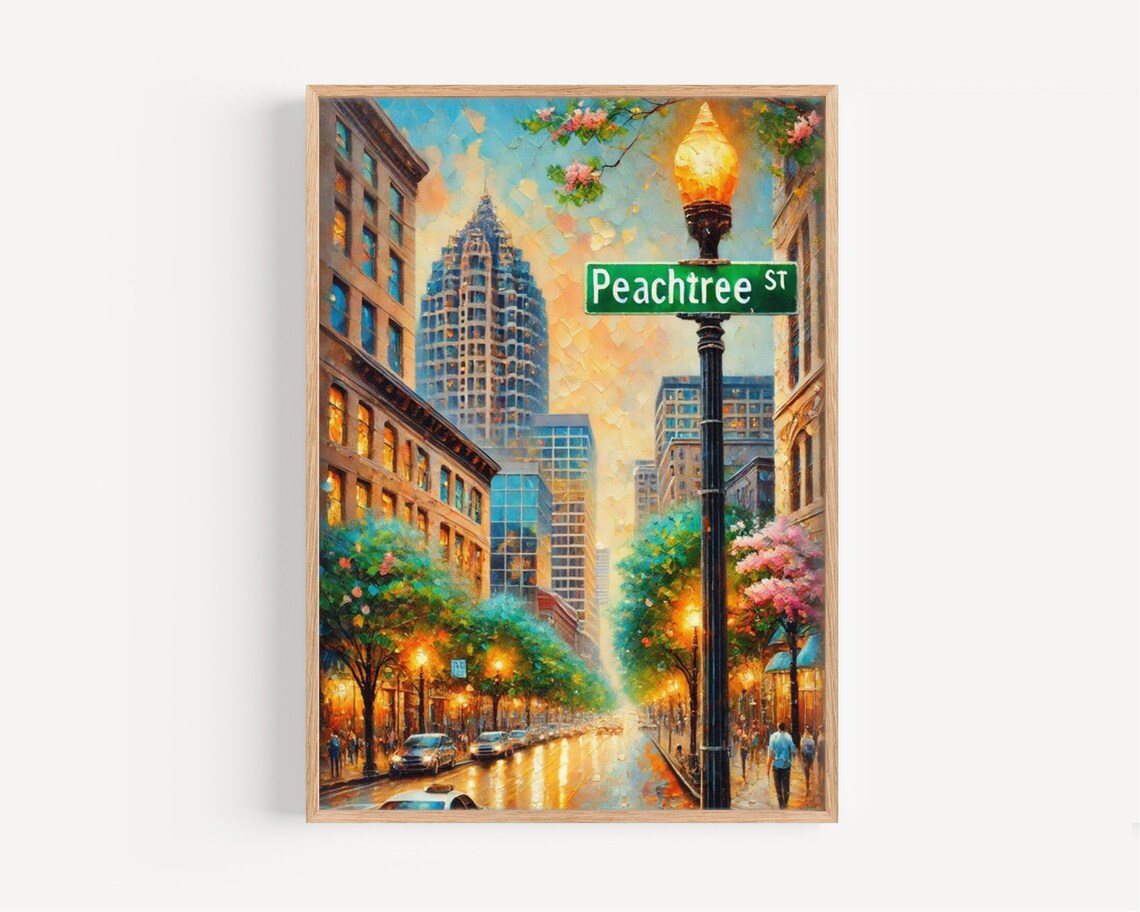 Peachtree Street Atlanta Georgia Colorful Cityscape Sign Poster