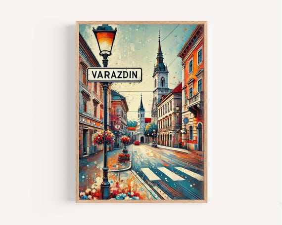 Varazdin Wall Art Print Croatian City Travel Poster Europe Gift Housewarming Decor Map Illustration Croatia