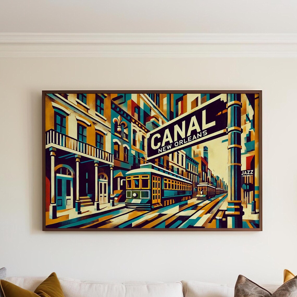Canal Street New Orleans Vintage Streetcar Art Deco Travel Poster