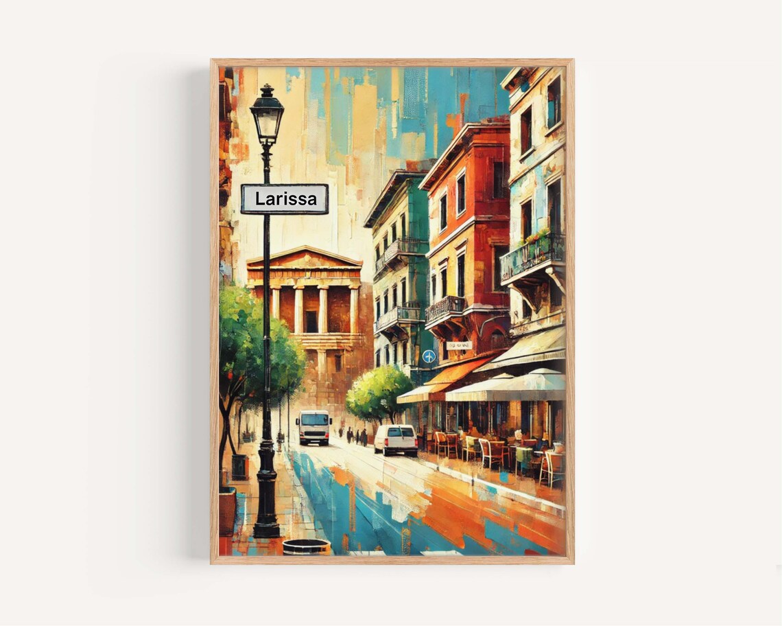 Larissa Greece Historic Street Temple Cafes Impressionist Poster