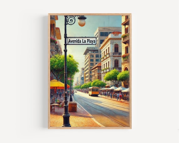 Avenida La Playa Medellin Vintage Tram Street Scene Travel Poster