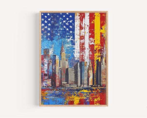 New York Skyline Print Abstract Flag Art