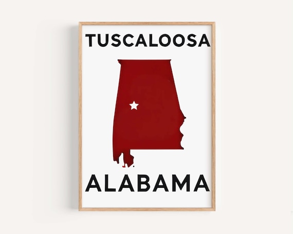 Tuscaloosa Alabama Crimson State Map Minimalist Travel Print