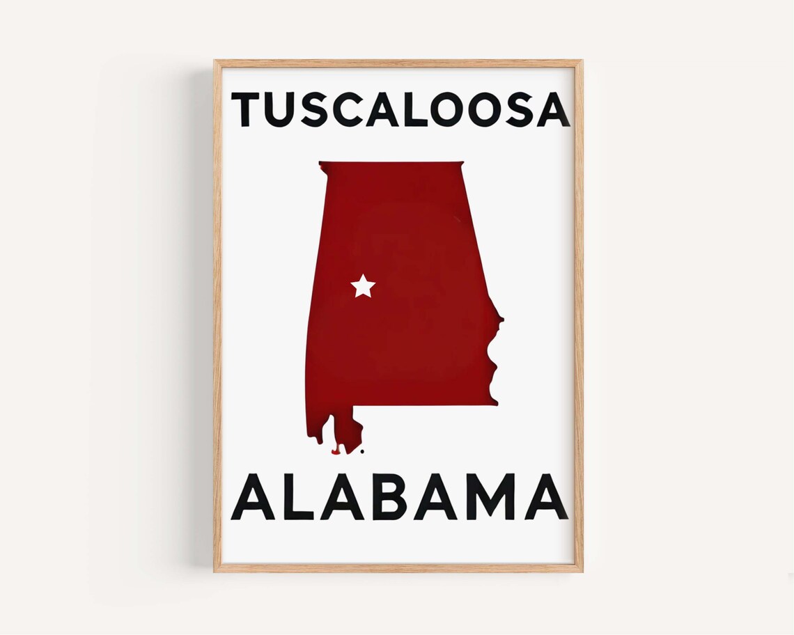 Tuscaloosa Alabama Crimson State Map Minimalist Travel Print