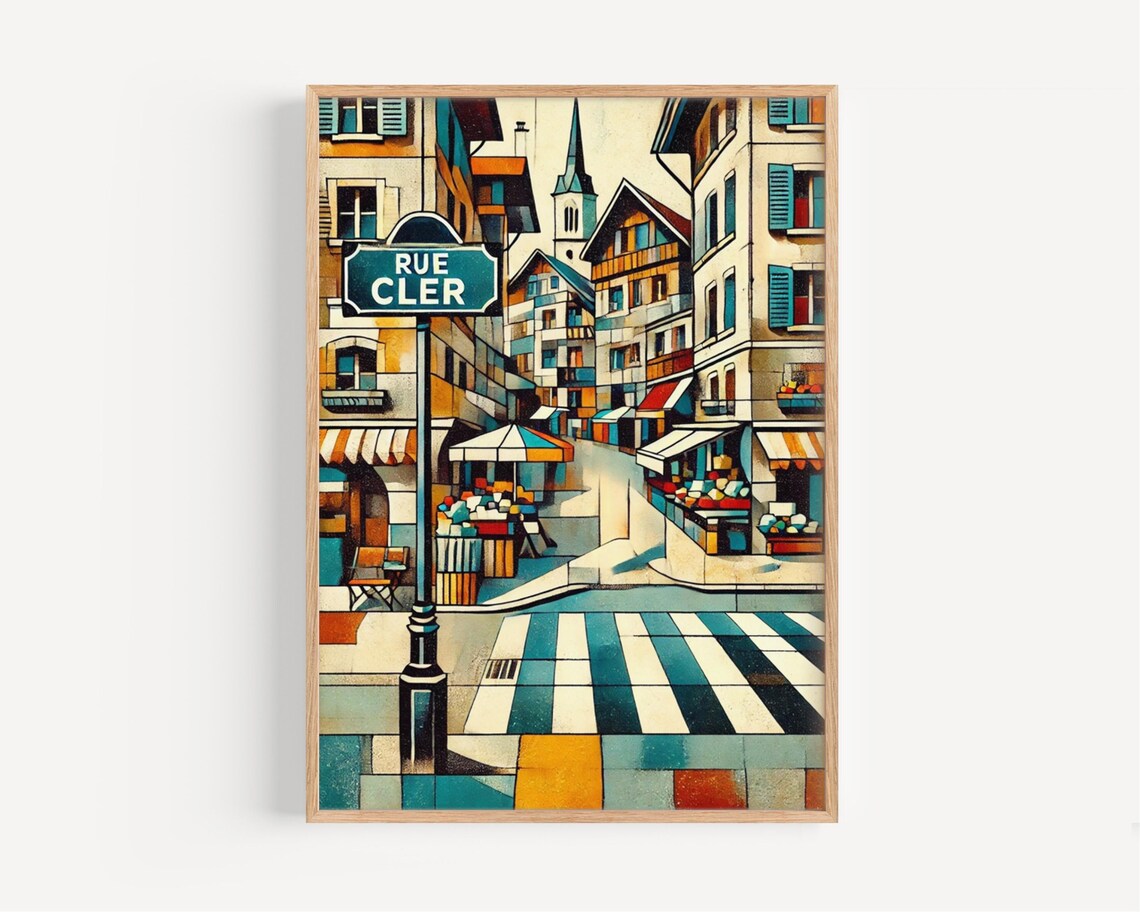 Rue Cler Paris Art Deco Market Street Sign City Travel Poster