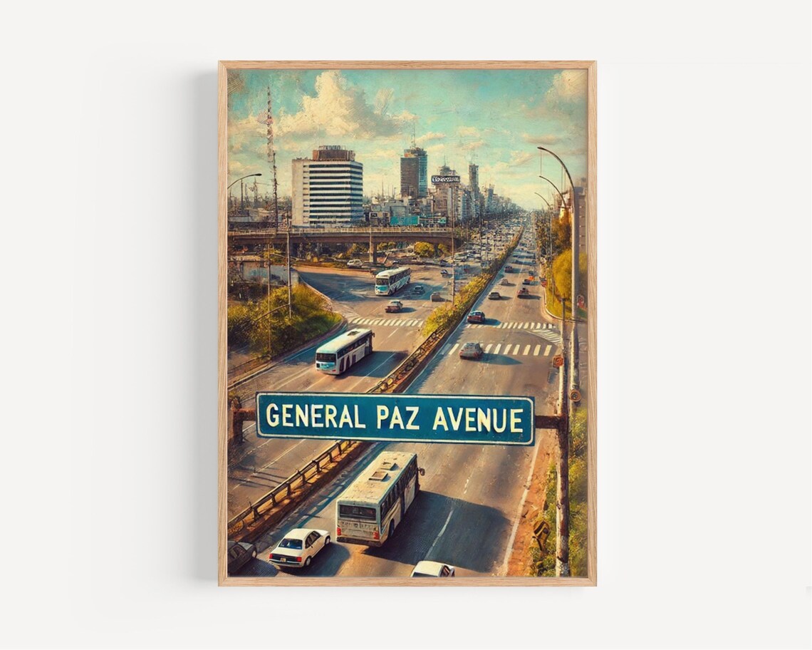 General Paz Avenue Busy City Highway Retro Urban Street Art Poster