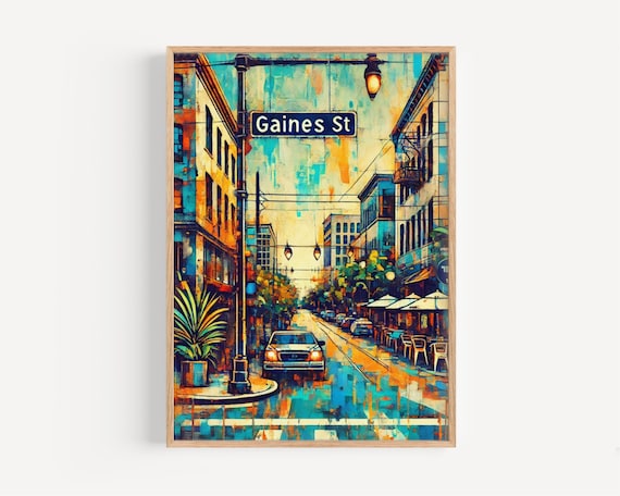 Gaines Street Tallahassee Florida Colorful Downtown Art Painting Poster
