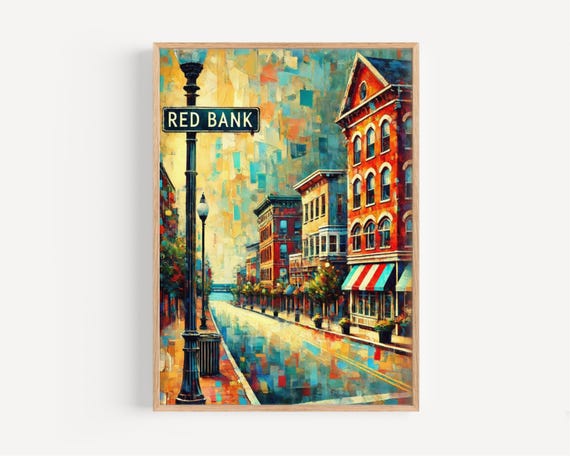 Wall Art Red Bank Print New Jersey Travel Poster Home Decor Usa Gift Housewarming
