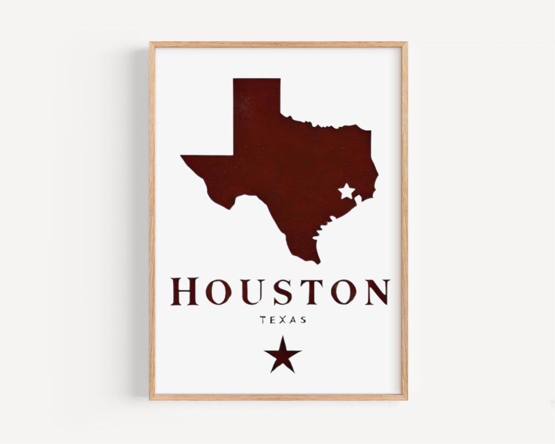 Houston Texas State Silhouette Map Star Minimalist Maroon Poster